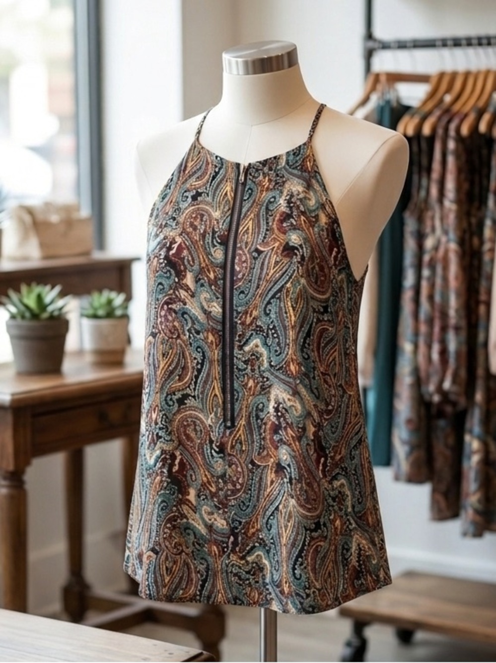 Costa Blanca Paisley Halter Neck Zipper Tank Top S